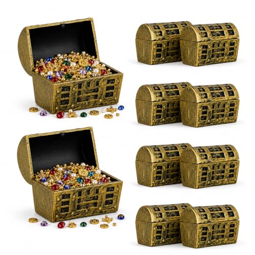 Gadpiparty 10pcs Mini Treasure Chest, Treasure Chest Party Favors, Vintage Jewelry Storage Decorative Mini Box Ornaments Party Centerpiece Favors Desktop Aquarium Decor