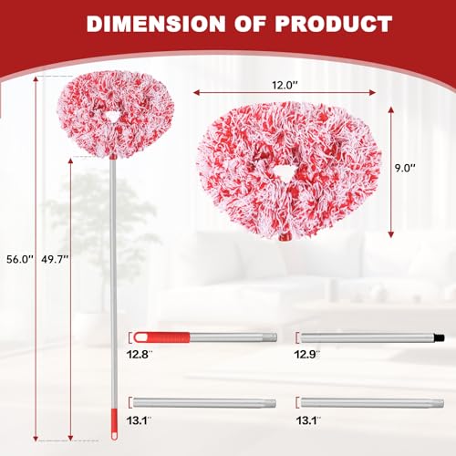 Ceiling Fan Cleaner Duster Reusable Microfiber Ceiling Fan Blade Cleaner Removable Duster with Extension Pole Adjusts 13 to 49.7 Inch for Cleaning Walls Furniture Door Window Top (Red White) - color: Red White