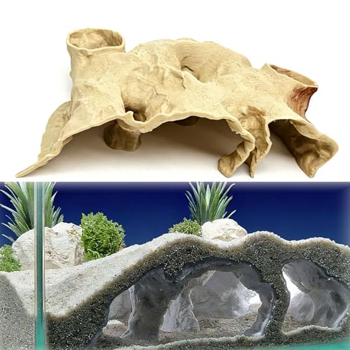 3D Printed Aquarium Underground Natural Cave,Under Gravel Tunnel Cave Decorative Habitat Shelter for Corydora Catfish, Kuhli Loach, Clown Loach,Betta (Large)
