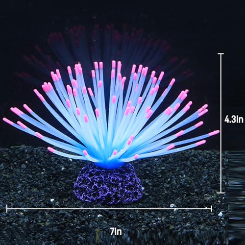 Fluorescent Rainbow Sea Urchin Aquarium Decor - Glows Under Blue Light, Weighted Silicone Ornament for Fish Tank with Swaying Spines, Saltwater & Freshwater, Vibrant Aquascape Centerpiece (Pink) - color: Pink