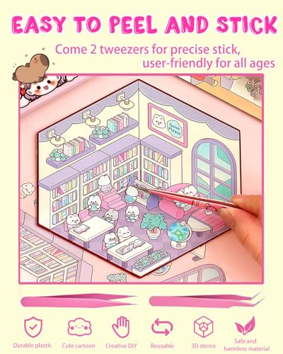 3D Sticker Scene Book for Adults, 20pcs DIY House Stickers Therapy Stress Relief DIY Craft with 2 Tweezers, Creative Funny Gift for Christmas - color: B1-box-20sets