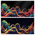 30X18IN Blacklight Octopus Sea Monster HD 3D Black Light Aquarium Background UV Reactive Background Terrarium Background with 10 EVA Double-Sided Tape