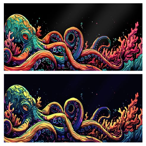 24X12IN Blacklight Octopus Sea Monster HD 3D Black Light Aquarium Background UV Reactive Background Terrarium Background with 10 EVA Double-Sided Tape - size: 24X12in/60X30cm
