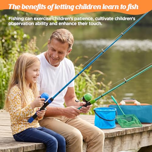Kids Fishing Rod Reel Combo 4.92FT/5.9FT 2PCS Telescopic Fishing Pole Spincast Reel with Fishing Accessories Ultralight Fishing Tackle Starter Kit Kids Fishing Pole for Boys Girls Toddlers - color: Spincasting-4.92FT-Green&Blue