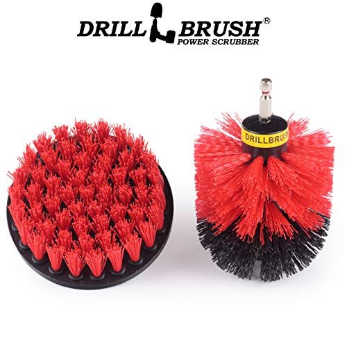 Cleaning Kit with Extension - Outside Patio and Deck Brush - Rust Tool Remover Brush - Concrete Swimming Pools Cleaner - Garden Fountain Brush Cleaner - Monuments and Headstones Restoration Brushes - color: Red