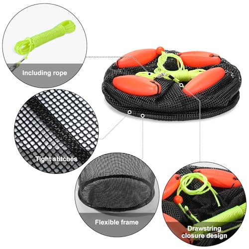 Extra Large Foldable Floating Fishing Basket for Live Caught Fish, Heavy Duty Coated Mesh Bait Pen, Collapsible Mesh Fishing Basket