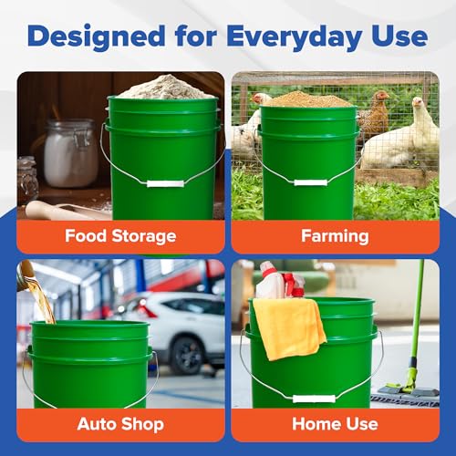 ePackageSupply 5 Gallon Plastic Bucket with Airtight Lid | Food Grade Bucket | BPA-Free | Heavy Duty 90 Mil All Purpose Pail | One 12" Rubber Mallet & One Lid Opener Included | 1 Pack - color: Green, size: 1 Pack