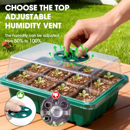 5 Packs Seed Starter Tray with Humidity Dome, Seed Starter Kit with Transparent Drain Hole Base Indoor Greenhouse Mini Propagator for Seeds Growing Starting(60 Cell Trays, Green)