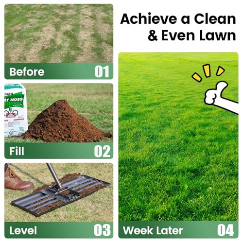 Lawn Leveling Rake with 30"x10" Foldable Curved Ground Plate, Heavy Duty 58" Long Handle Lawn Leveler Tool for Leveling Compost Soil Dirt Sand Grass Peat Moss - style: Foldable 30X10" - 5FT