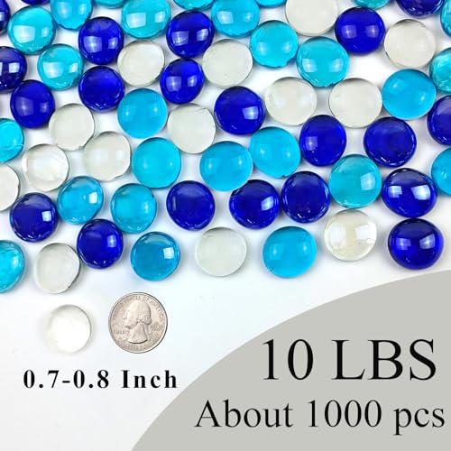 FANTIAN 10LB Fire Pit Glass, Mixed Blue Flat Glass Marbles for Vase Fillers. Decorative Glass Pebbles for Fish Tank Fountains Garden Crafts Table Scatter and Home Decor - color: Mixed Blue, size: 10 Pounds