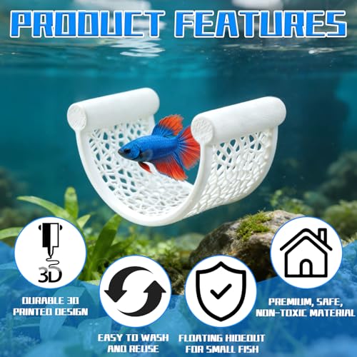 1 Pcs Floating Betta Hammock, Arc Shape Betta Fish Hammock Resting Platform, Floating Fish Shrimp Hideout for Small Aquariums, Betta Tank Decor Accessories (White)