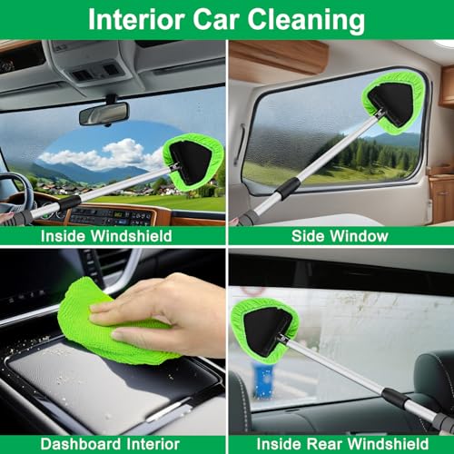 XINDELL 29-inch Windshield Cleaner Tool – Car Interior Window Cleaning Kit with Extended Long Handle & 4 Microfiber Pads, Auto Wiper Windshield Brush for Car, Trucks, SUVs, RVs & Home - size: 29in