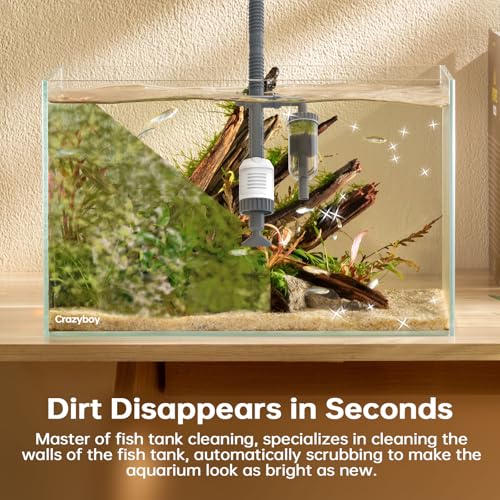 Crazyboy Fish Tank Vacuum - 6-in-1 Automatic Removable Vacuum Electric Tool Aquarium Gravel Cleaner 30W Strong Suction Electric Cleane.(White-504)