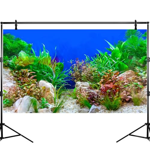 Underwater Green Aquatic Plants Aquarium Background Undersea Grass Rock Stone Sandbed Bottom Fish Tank Background Green Purple Seagrass On Blue Backgrounds Aquarium Reptile Tank Wallpaper 72x16in - size: 72(W)x16(H)inches/ 180(W)*40cm(H)