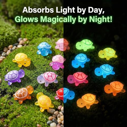 XXL Glow in the Dark Turtle Family - 51 Pcs Luminous Resin Sea Turtle Miniatures for Outdoor Garden Decor, Aquarium Fish Tank Ornament, DIY Fairy Garden & Terrarium Accessories