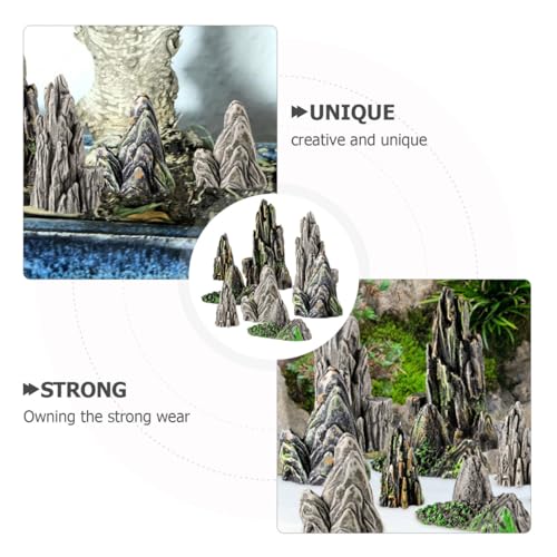 Kisangel 8Pcs Mini Resin Rockery Ornaments 1.49X0.62X0.62 Inch Aquarium Decor Fish Tank Miniature Landscape Accessories for Terrarium Bonsai Garden Micro Landscape