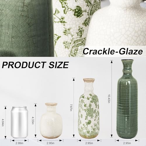 Ceramic Vase Set, 3Pcs Flower Vases for Modern Boho Farmhouse Decor, Decorative Vases for Pampas Grass & Dried Flowers, Distressed Finish - color: C