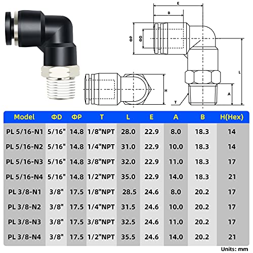 TAILONZ PNEUMATIC Elbow and Straight Combination 5/16 Inch Tube OD x 1/8 Inch NPT Thread Push to Connect Fittings PC-5/16-N1+PL-5/16-N1(Pack of 12) - size: 5/16"OD x 1/8"NPT