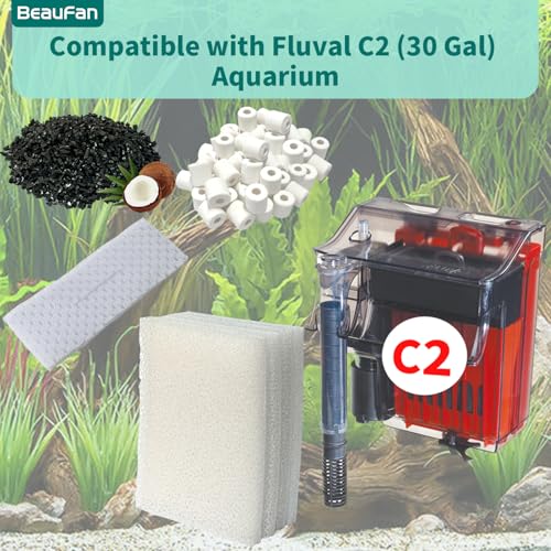 2 Aquarium Filter Media Kits Compatible with Fluval C2 (30 Gal) Aquarium Power Filter, Includes 4 Pack Foam Pads, 4 Pack Tarpaulins, 4 Pack Activated Carbons and 1 Pack Ceramic Ring - size: C2 Series