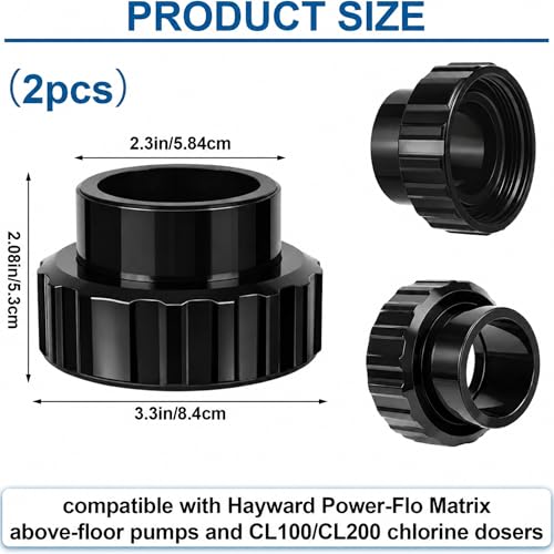 2 Pcs SP1500UNPAK2C Union Connection Kit, 1-1/2-inch Socket by 2-inch Slip Flush Union Connectors Pak Replacement, Compatible with Hayward Pumps/filters and Chlorine Feeders