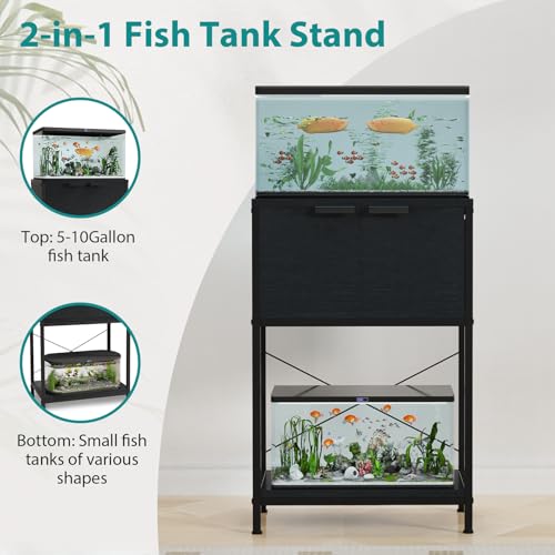 5-10 Gallon Fish Tank Stand, Aquarium Stand with Cabinet Storage for Aquarium Stand, Cabinet for Fish Tank Accessories Storage, Heavy Duty Tank Stand for Home Office Turtle Reptile Tank Stand - color: Black