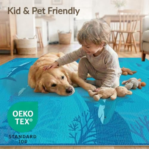 5'x7' Washable Contemporary Wave Area Rug, White Flatwoven Floor Covering Non-Slip Chair-Friendly Carpet for Dining Room, Under Table, Home Office | Ref:2068649 - color: Blue/Pattern 13, size: 5' x 7' (Rectangular)