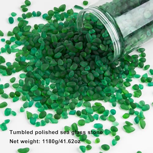 QEQEKAKA Sea Glass Stones for Crafts About 2.75LB (1180g/41.62oz) Green Glass Pebbles Gemstones Bulk for Aquarium Rocks Fish Tank Gravel Green Filler for Vases Centerpieces - color: Green, size: 2.75LB (1185g/41.79oz)