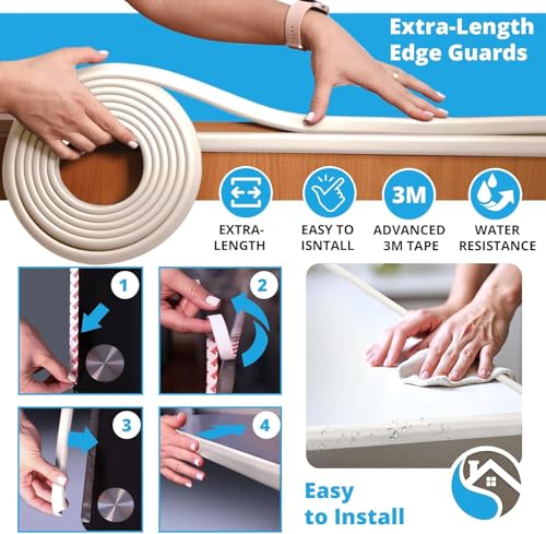 Premium 12ft Edge Protector for Baby, Odorless Foam Cushion with Strong Adhesive Tape, Non-Toxic to Baby Proof Corners and Edges, Wall Corner Protector & Desk Edge Cushion White - color: Beige, size: 12ft