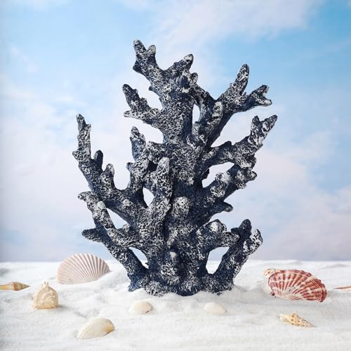 Artificial Coastal Dorm Fish Aquarium Coral Ornament Decor Realistic Aquatic Plant Marine Themed Gifts for Beach Coastal, Living Room, Bathroom- Blue - color: Blue