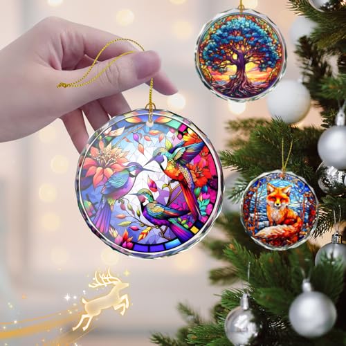 Hummingbird Stained Glass Ornament - Christmas Tree Decoration, Gift Exchange Present Idea - color: Hummingbird