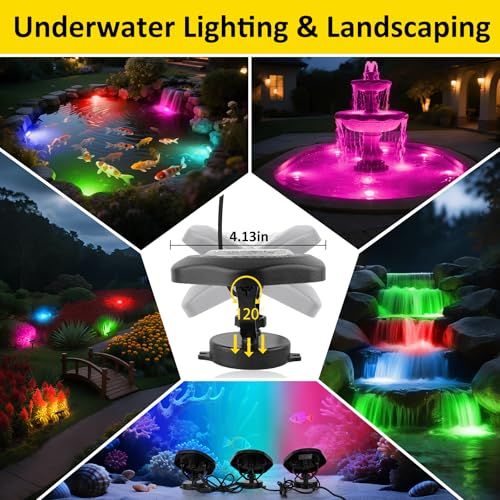 T-SUN Color Changing Pond Lights LED Underwater APP and Remote Control Submersible Fountain Lights IP68 Waterproof Landscape Spotlight Fish Tank Light for Koi Pond Aquarium Garden (Set of 2) - size: Set of 2