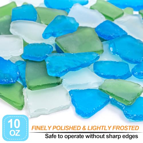 Keedolla Tumbled Sea Glass for Crafts - 10 OZ Flat Frosted Seaglass Pieces Crushed for DIY Art Crafts, Vase Filler, Beach Weddings, Aquarium and Home Decor - Blue, White, Green - color: Caribbean Blue, White, Green, size: 10 OZ / 0.63 LB