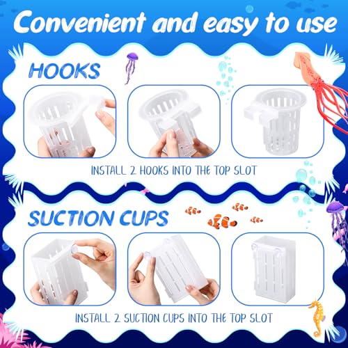 Chunful 12 Set Upgraded Large Aquarium Plant Holder Contain 12 Hanging Aquatic Pot with 72 Hooks and 24 Aquatic Planter Suction Cups for Fish Tank Aquarium Cultivation and Aquascape Decoration (Clear) - color: Clear