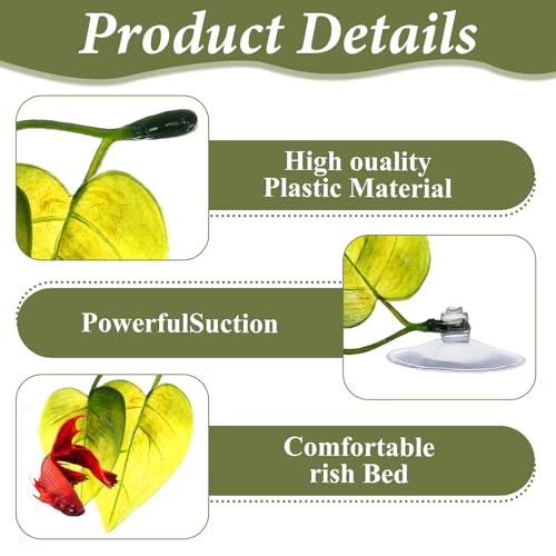 6Pcs Betta Fish Hammock, Beta Hammock Realistic Leaf Design, Fish Hammocks with Strong Suction Cup for Aquarium Decoration and Fishes Resting Spot Placement