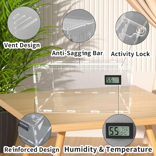 Acrylic Reptile Breeding Box Terrarium Cage Tank, 15.7"x9.9"x7.1", with Temperature Hygrometer, for Small Reptiles, Snakes, Insects, Home Office - size: Reptile-Tank-L(No Tray)