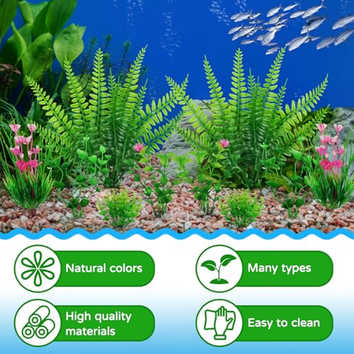 QUOZUO Aquarium Decor, 10pcs Fish Tank Decorations Aquarium Plants, Green Fish Tank Accessories, Mini Fish Tank Plants Plastic Decoration for Aquariums