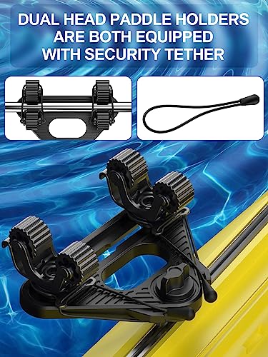Dual Kayak Paddle Holder, Multi-Functional Kayak Paddle Holder, Dual Head Kayak Track Mount Accessories with Two Security Tethers - Kayak Oar/Fishing Net/Gaff Holder for Fishing