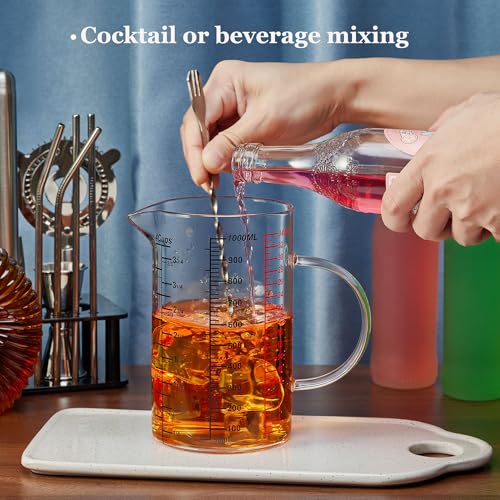 Ackers BORO3.3 Glass Measuring Cup-[Insulated handle | V-Shaped Spout]-Made of High Borosilicate Glass Measuring Cup for Kitchen or Restaurant, Easy to Read, 1000 ML (32 Oz, 4 Cup) - size: 1000ml/32OZ
