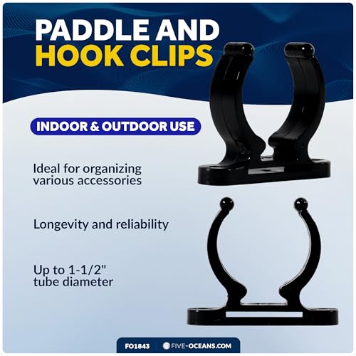 Five Oceans Boat Hook Holder, Kayak Paddle Holder - Paddle Holder for Kayaking, Paddle Holder Clip - Kayak Paddle Clip, Easy Mounting with Mounting Hardware, Black - Heavy-Duty Plastic - FO1843