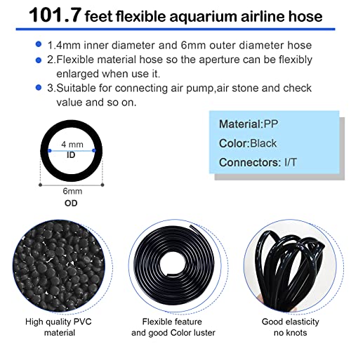 NestBasics 101.7 feet Black Aquarium Airline tubing 12 air Stone for Aquarium 12 Aquarium Check Value for Fish Tank 12 Aquarium Suction Cups 6 Each Aquarium air Controller and I T Hose connectors - size: 101.7 feet aquarium tubing with 55 kits