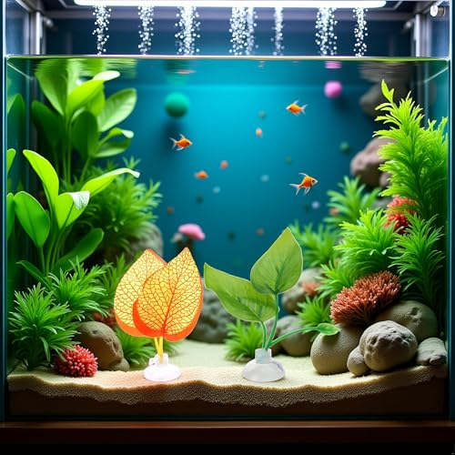 2Pcs Fishtank Decorations for Betta Resting Bed Leaf Hammock Spawning Pad, Botanical Green Plastic & Resin Modern Ornaments for Betta Fish Aquarium Decor