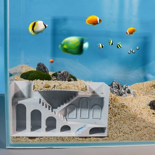 Aquarium Undergravel Fish Tunnel Hide Cave Corner Castle Tank Decorations Under Gravel Viewing Tunnel Fish & Shrimp Cave for Aquarium Hideout(Light Gray,Style A) - color: Light Gray, style: Style A