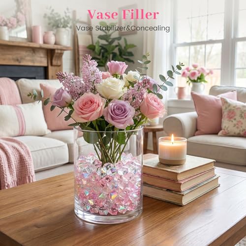 DomeStar 150PCS Dazzling Fake Ice Rocks, Pink Holographic Acrylic Crushed Ice Sparkling Plastic Diamonds Gems for Vases Fillers Aquarium Rocks Party Table Scatter Wedding Decor - color: Dazzling Pink