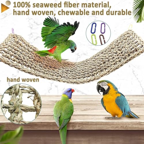 Bird Seagrass Mat 30" × 7" Parrot Natural Grass Woven Net Hammock Parakeet Climbing Rope Ladder Mat Chew Toys Cage Accessories for Pigeon Macaw Cockatiel Conure Budgie Cockatoo Rat Bearded Dragon - size: 30" x 7"