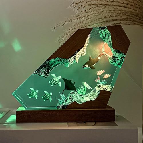 Orca Ocean Resin Lamp, Handmade Wooden Table Resin Night Light, USB Port Art Ornaments for Home Office Decor, Scuba Diver Gifts for Holiday, Unique Birthday Gifts for Mom Grandma Brother Sister - color: Orca, size: S