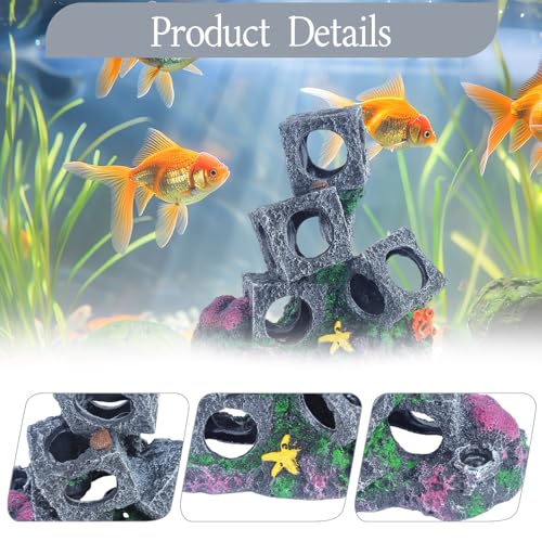 Saim Aquarium Decorations 3 Stacked Stone Cave Hideaway for Aquatic Pets to Breed, Play and Rest, Decor Stone for Betta, Gold Fish Hideout - No Moss