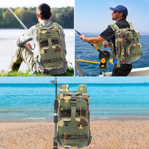 Lightweight Fishing Tackle Backpack Professional Water-Resistant All-in-One Rod Holder & Gear Storage - color: Camouflage Color