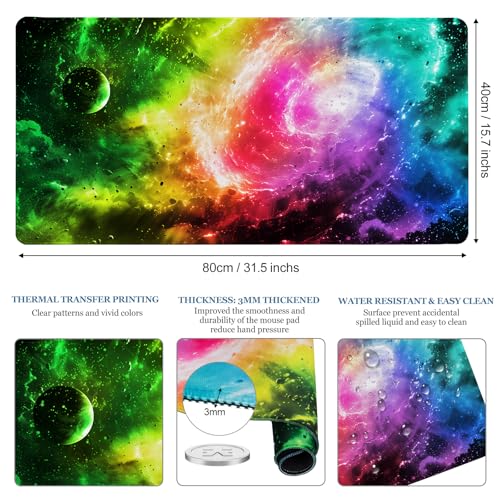 Desk Pad, Desk Matt for Desktop, Extended XXL Large Gaming Mouse Pad for Desk, Anti-Slip Keyboard Mouse Mat with Stitched Edges, Keyboard Mouse Mat for Computer, Work, Office, Gaming, Aurora - color: Spiral Galaxy, size: 31.5" x 15.7"