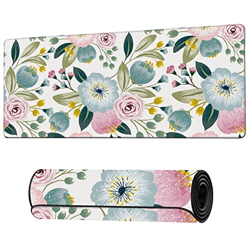 Lovely Floral with Spring Flowers Extended Gaming Mouse Pad Large Desk Mat with Non-Slip Rubber Base and Stitched Edges,Keyboard Mouse Mat Desk Pad for Work,Game,Office,Home 35.4 * 15.7 Inch - color: Lovely Floral With Spring Flowers