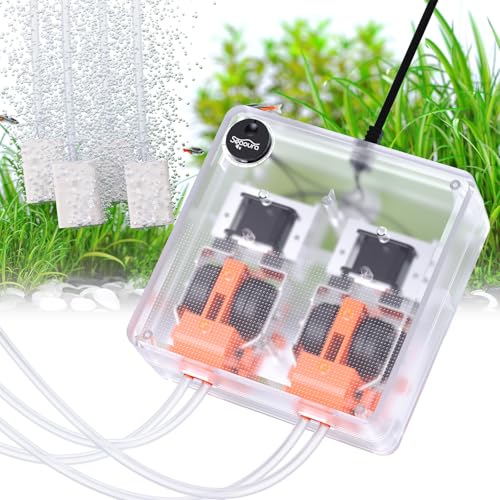 SEAOURA Aquarium Air Pump, Adjustable Fish Tank Bubbler, 10W/160GPH Quiet Aquarium Air Bubbler, Powerful Four Outlets Oxygen Aerator Pump with Air Stone & Tubing, Up to 300 Gallons - size: 4 Outlet (≤ 300 Gal Tank)